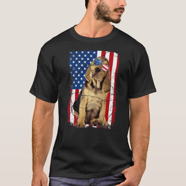 Bloodhound Dog Usa Flag America Patriotic 4th Of J T-Shirt (Front)