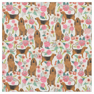 Bloodhound dog vintage florals cream fabric