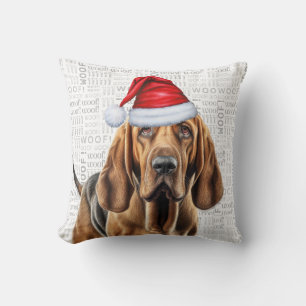 Bloodhound Dog Watercolor Christmas Cushion