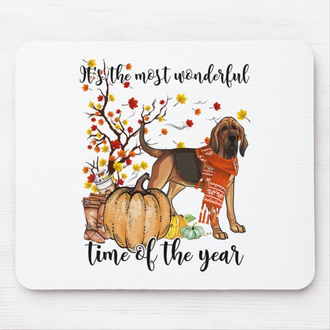 Bloodhound Fall Pumpkins Autumn Leaf Tree  Mouse Mat (Front)