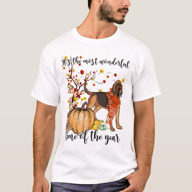 Bloodhound Fall Pumpkins Autumn Leaf Tree  T-Shirt (Front)