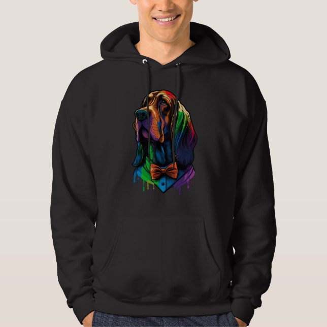 Bloodhound Gay Pride Dog LGBT Rainbow Flag Bloodho Hoodie (Front)