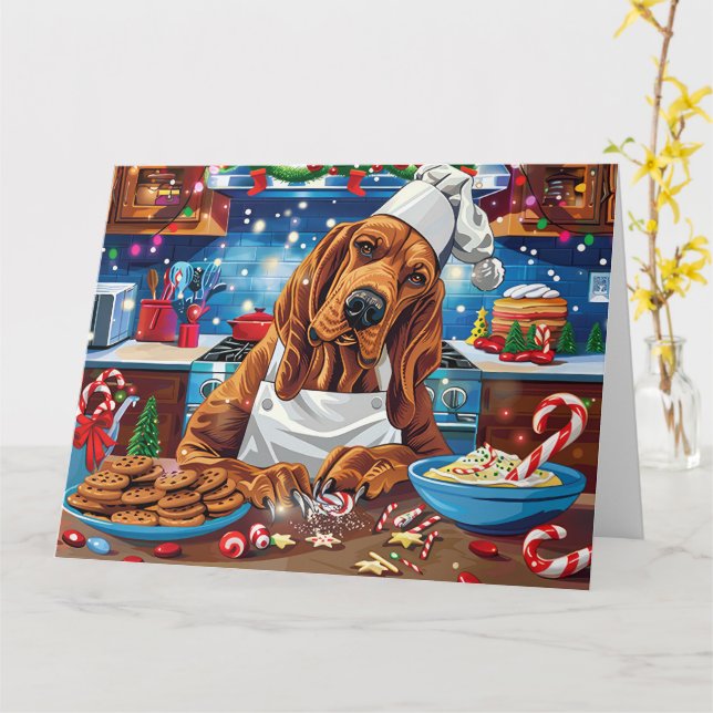 Bloodhound Holiday Baking: Festive Christmas Card (Yellow Flower)