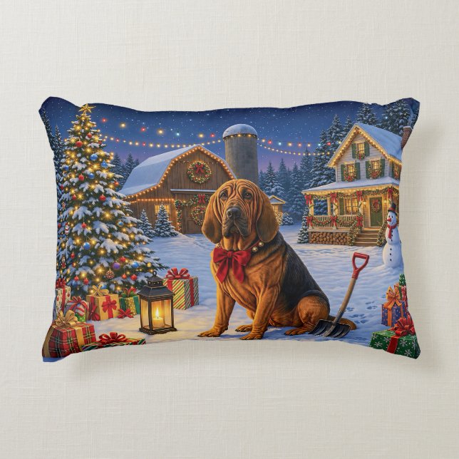 Bloodhound Holiday  Decorative Cushion (Front)