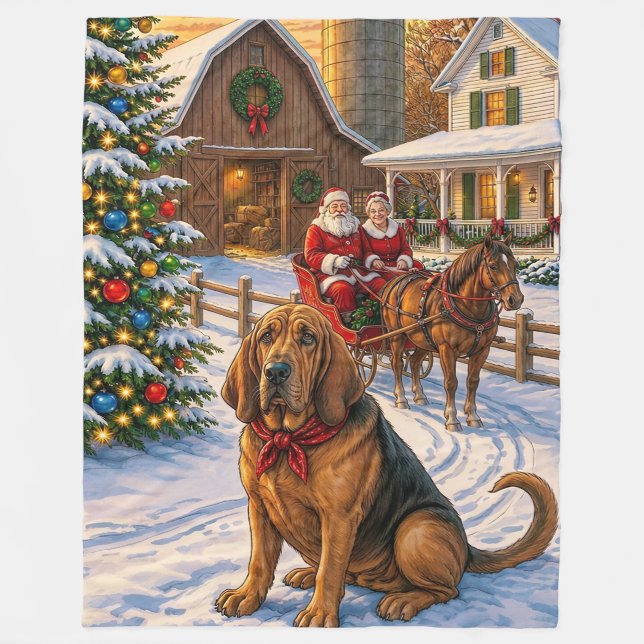 Bloodhound Holiday  Fleece Blanket (Front)