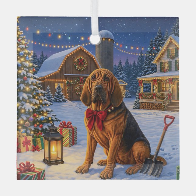 Bloodhound Holiday  Glass Tree Decoration (Front)