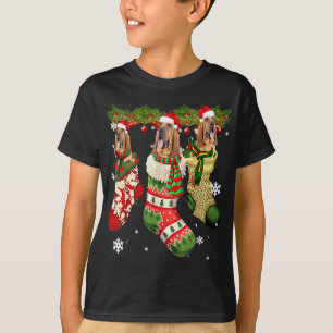 Bloodhound In Sock Christmas Santa Hat Xmas Dog Lo T-Shirt
