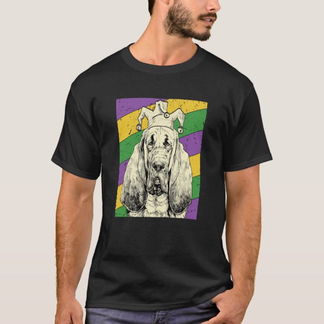 Bloodhound Jester Mardi Gras Dog Mom or Dad T-Shirt (Front)