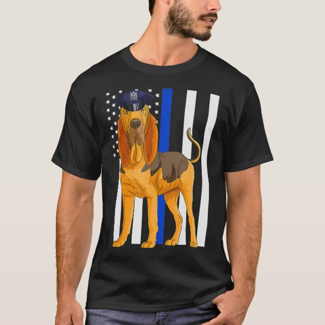 Bloodhound K9 Police Officer USA Flag Gift T-Shirt (Front)