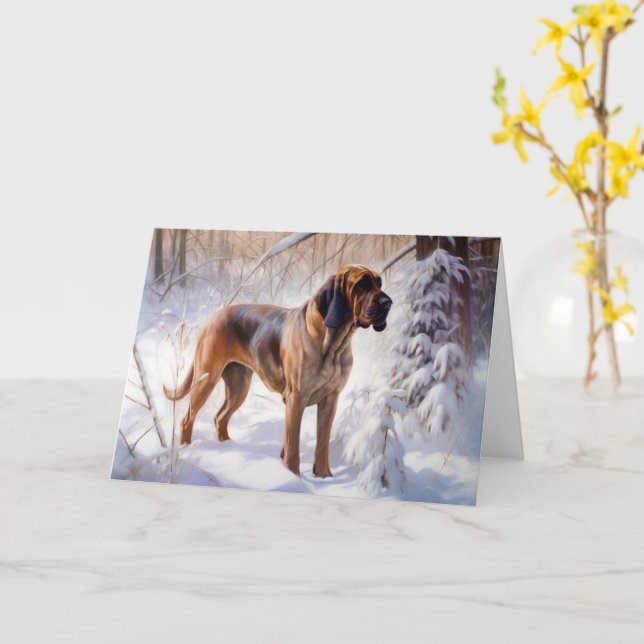 Bloodhound Let It Snow Christmas Card (Yellow Flower)