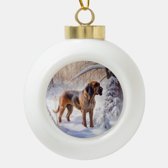 Bloodhound Let It Snow Christmas Ceramic Ball Christmas Ornament (Front)