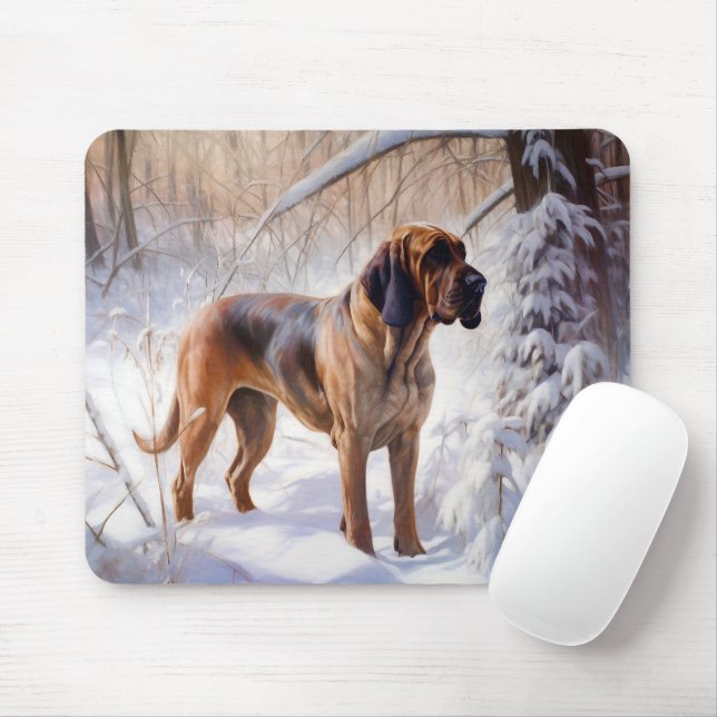 Bloodhound Let It Snow Christmas Mouse Mat (With Mouse)