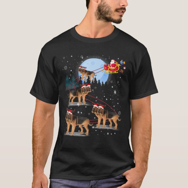 Bloodhound Lover Reindeer Sleigh Santa Christmas T-Shirt (Front)
