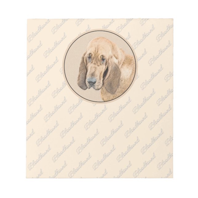 Bloodhound Painting - Cute Original Dog Art Notepad (Front)