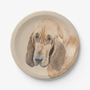 Bloodhound Painting - Cute Original Dog Art Paper Plate