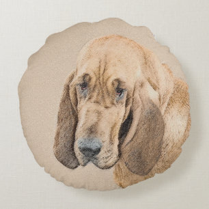 Bloodhound Painting - Cute Original Dog Art Round Cushion