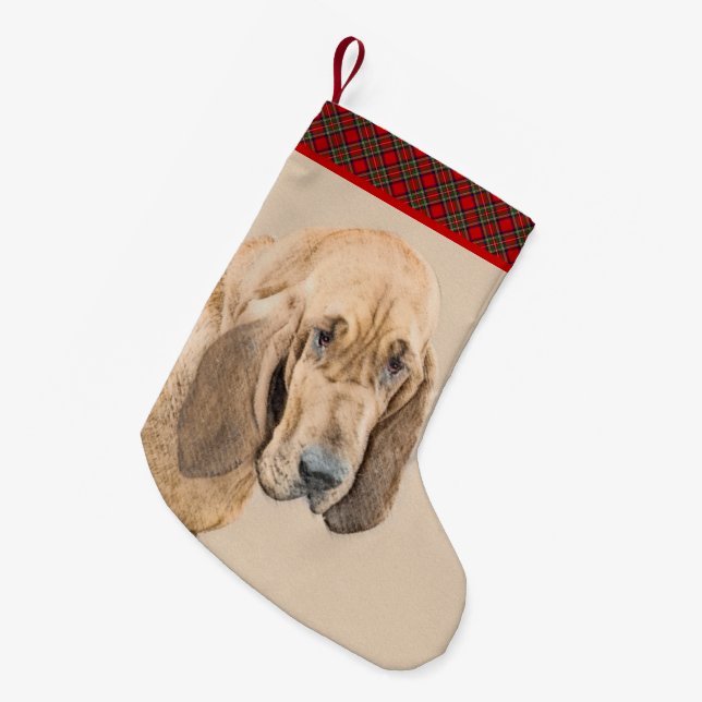 Bloodhound Painting - Cute Original Dog Art Small Christmas Stocking (Front (Hanging))