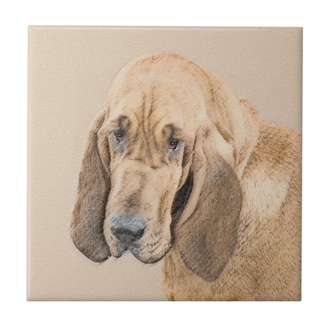 Bloodhound Painting - Cute Original Dog Art Tile (Front)
