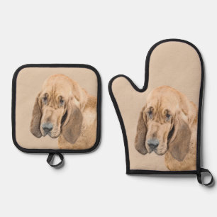 Bloodhound Painting Red Cute Scent Hound Dog Art Oven Mitt & Pot Holder Set