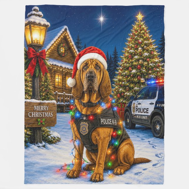 Bloodhound Police Holiday Fleece Blanket (Front)
