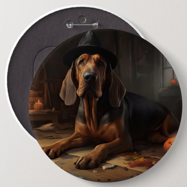 Bloodhound Pumpkins Halloween Scary  6 Cm Round Badge (Front & Back)