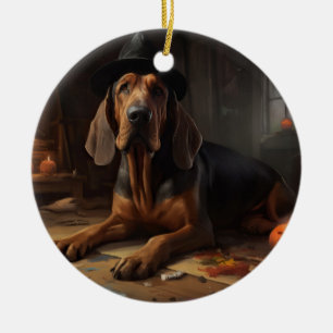 Bloodhound Pumpkins Halloween Scary  Ceramic Tree Decoration