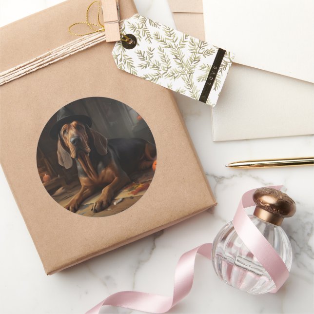 Bloodhound Pumpkins Halloween Scary  Classic Round Sticker (Gifting)