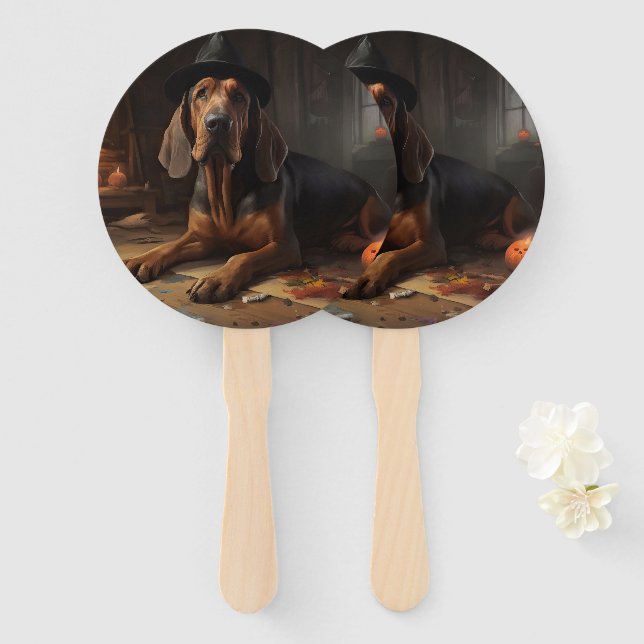 Bloodhound Pumpkins Halloween Scary  Hand Fan (Front and Back)
