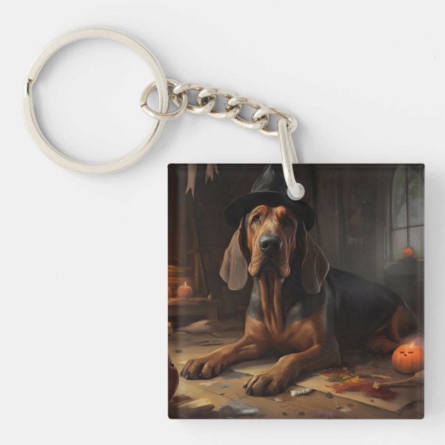 Bloodhound Pumpkins Halloween Scary  Key Ring (Front)