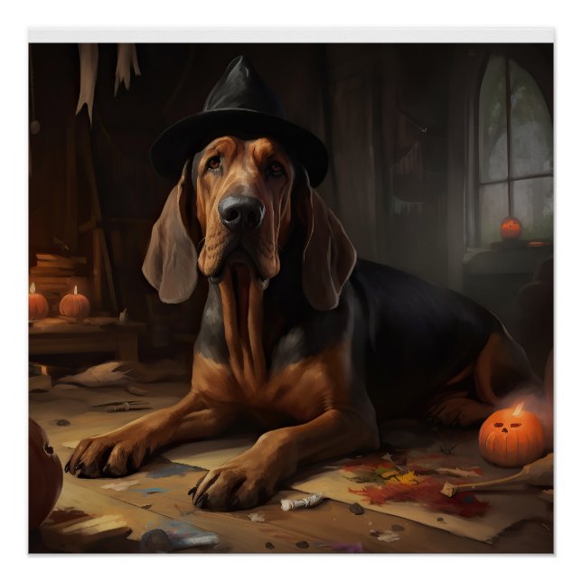 Bloodhound Pumpkins Halloween Scary  Poster (Front)