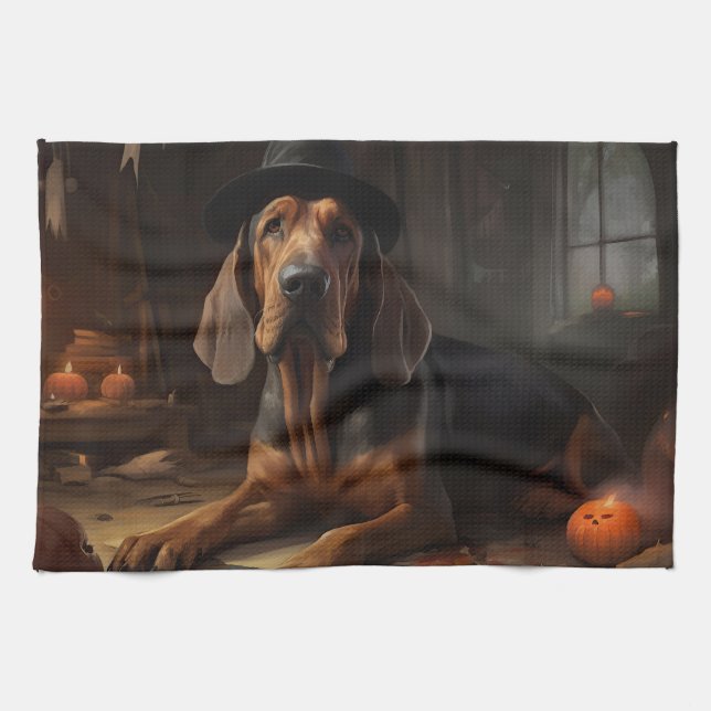 Bloodhound Pumpkins Halloween Scary  Tea Towel (Horizontal)