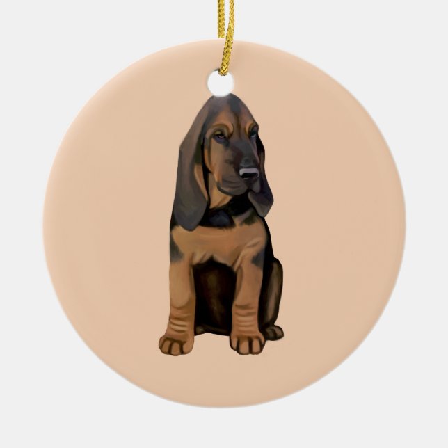 Bloodhound Puppy Ceramic Tree Decoration (Front)