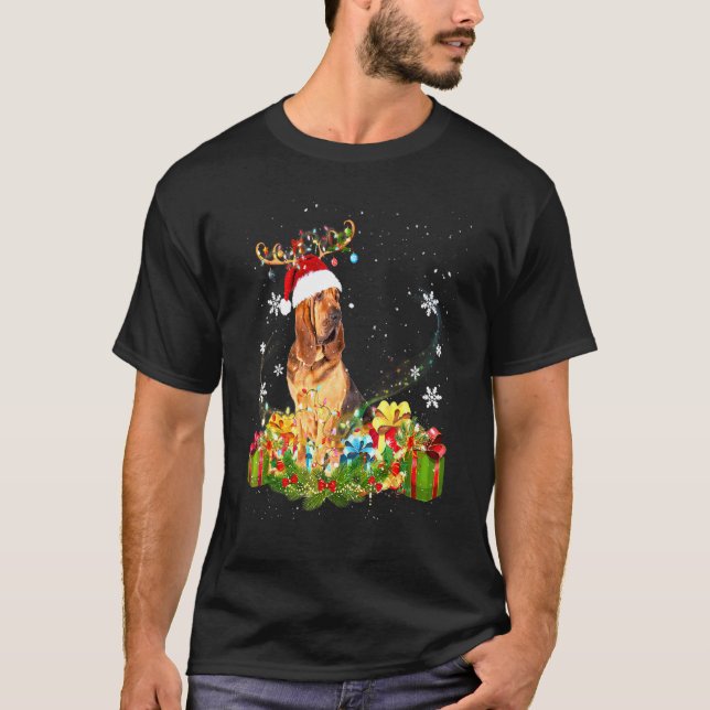 Bloodhound Reindeer Christmas Lights Dog Xmas T-Shirt (Front)