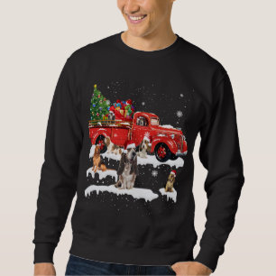 Bloodhound Riding Red Truck Merry Christmas X-mas Sweatshirt