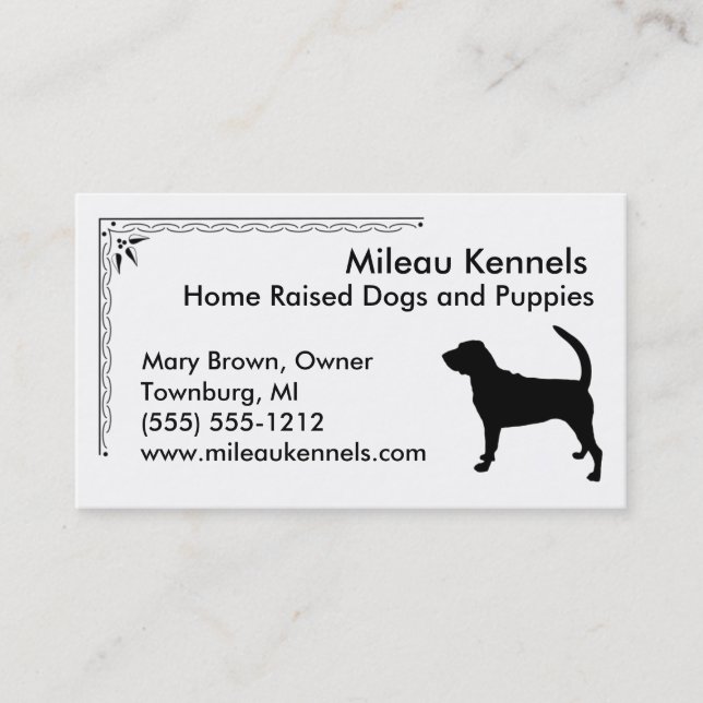Bloodhound Silhouette Black and White Pet Business Card (Front)