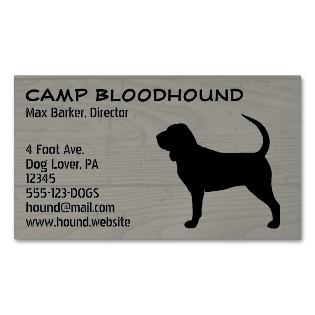 Bloodhound Silhouette Dog Breed Faux Wood Style Magnetic Business Card (Front)