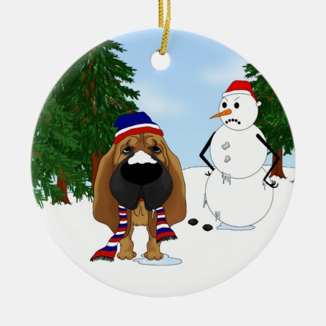 Bloodhound Winter Scene Ceramic Tree Decoration (Front)