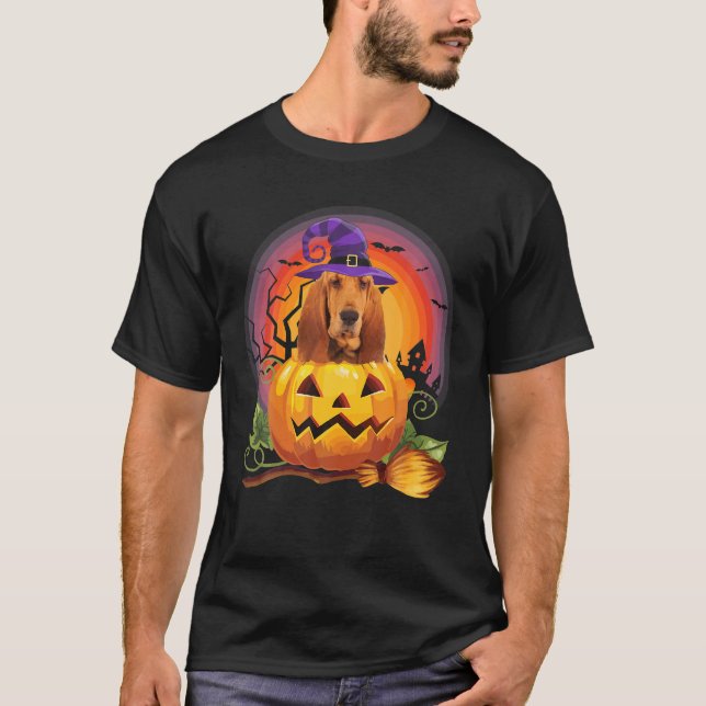 Bloodhound Witch Pumpkin Halloween Dog Lover T-Shirt (Front)