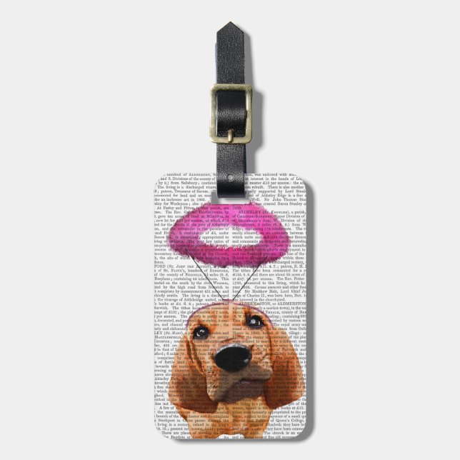 Bloodhound With Angelic Pink Halo Luggage Tag (Front Vertical)
