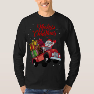 Bloodhound With Santa Claus In Red Truck Dog T-Shirt