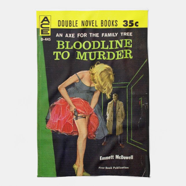 Bloodline to Murder pulp cover Tea Towel (Vertical)
