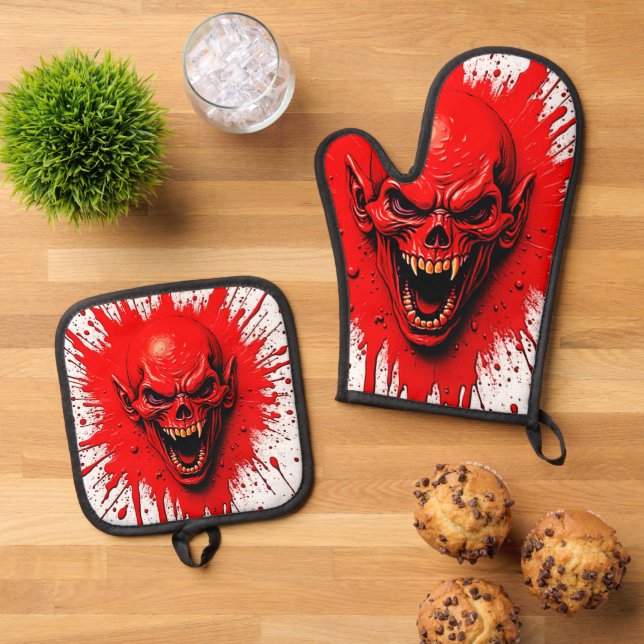 Bloodlust: The Vengeful Vampire Oven Mitt & Pot Holder Set (Top Down)