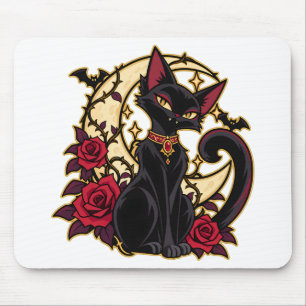 Bloodmoon Familiar Black Cat Crescent Moon Mouse Mat