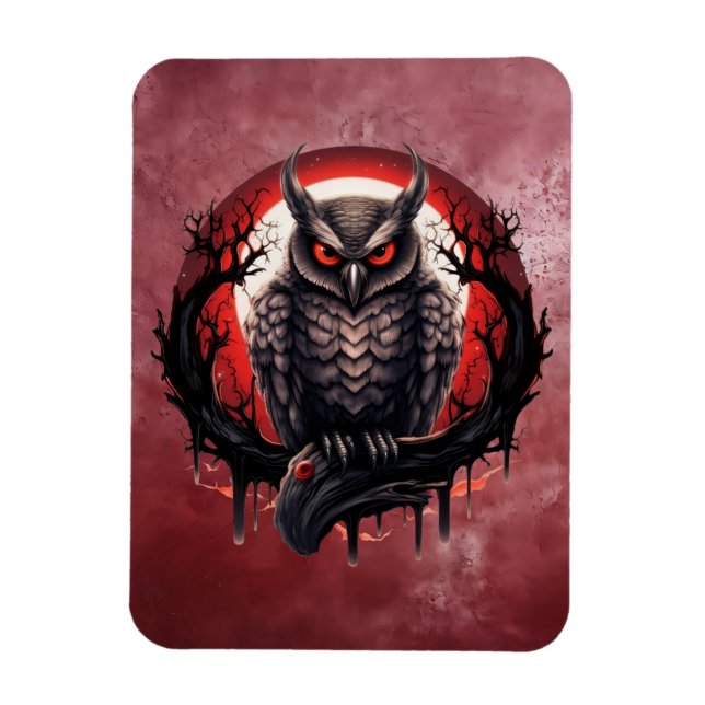 Bloodmoon Horned Owl Magnet (Vertical)