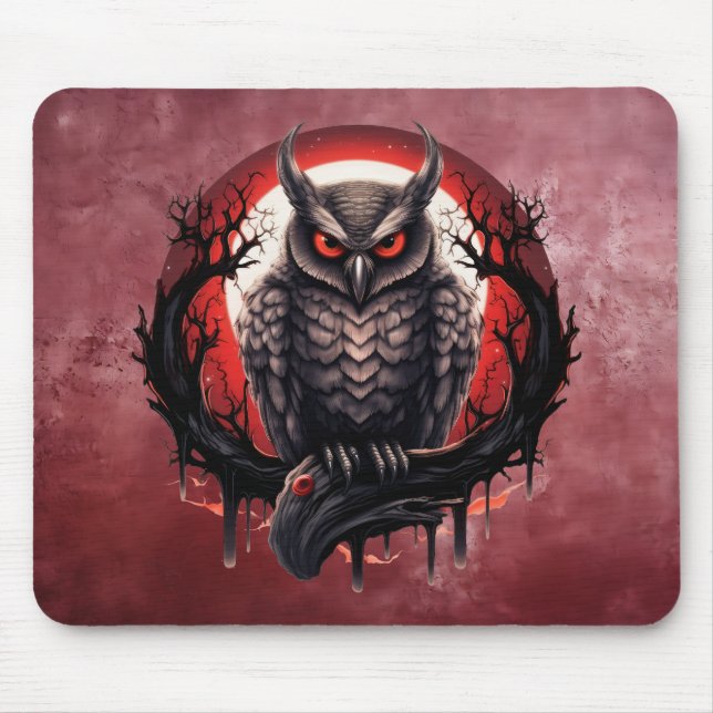 Bloodmoon Horned Owl Mouse Mat (Front)