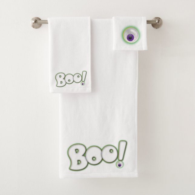 Bloodshot Purple Monster Eyeball Boo Halloween Bath Towel Set (Insitu)