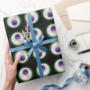 Bloodshot Purple Zombie Monster Eyeball Halloween Wrapping Paper