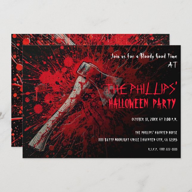 Bloody Axe Scary Horror Halloween Party Invitation (Front/Back)