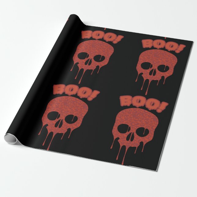 Bloody Boo Skull Halloween Wrapping Paper (Unrolled)