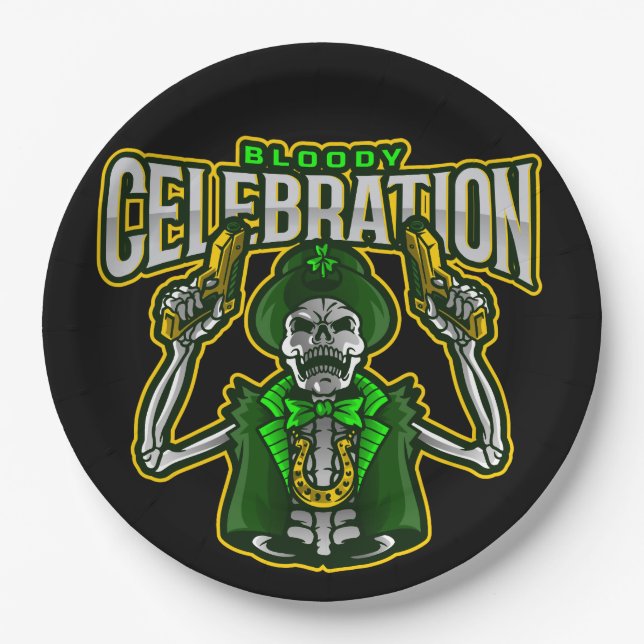 Bloody Celebration Skeleton Leprechaun Paper Plate (Front)